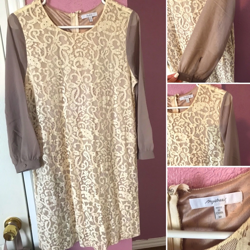 Lacy cream and gray dress 👗